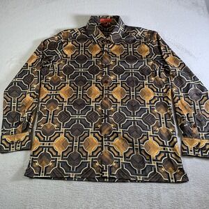 Royal Prestige Shirt‎ Mens 2XL Brown Long Sleeve Rayon Festival Abstract Retro